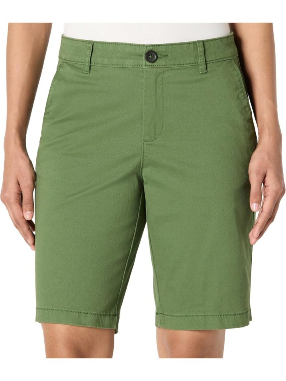 Mid-Rise Slim-Fit Bermuda Chino Shorts for Women - 10" Inseam, Casual Summer